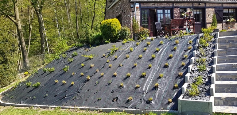 Réalisation de 200 mètres de talus à Esneux par Jardin Passion